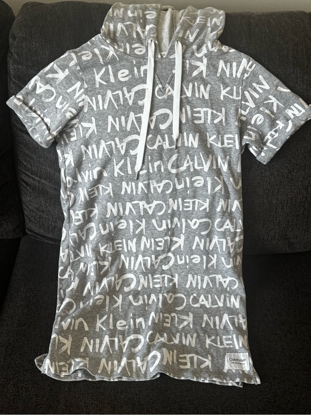 Calvin Klein Grey Logo Hoodie Dress